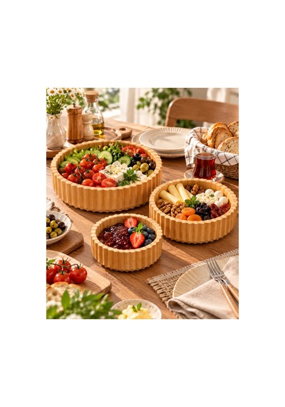 3'lü Bambu Çerezlik Kase Seti 22-18-14 Cm Kuruyemişlik Sunumluk Kahvaltılık Kase Bambu - 932780431 Bambu