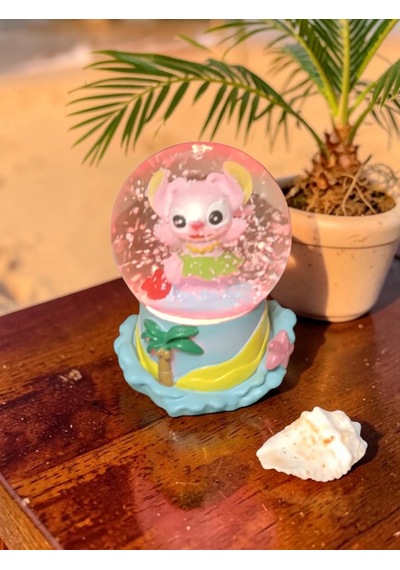 -9cm-6cm Işıklı Pembe Renk Stitch Kar Küre 9x6