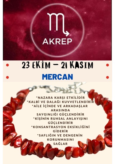 Gümüştel El Sanatları Sertifikalı Akrep Burcu Burç Bilekliği Kırmızı