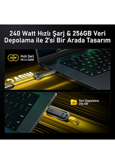 Aohi The Future Magflash 256gb Usb-c Mikro Ssd Flash Bellek Ve Şarj Kablosu, 1000mb/s Veri Aktarım -