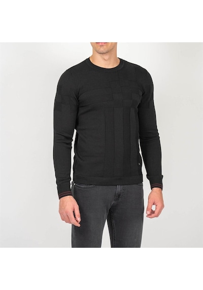 Erkek Triko Örgü Desenli Slim Fit Kazak Ncs Jeans 3638-Siyah