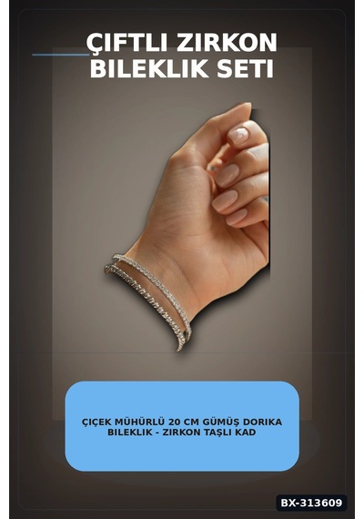 Bay Çiçek Mühürlü 20 Cm Gümüş Dorika Bileklik - Zirkon Taşlı Kadın Pirinç Takısı Bx-313609 Najmaddin Standart