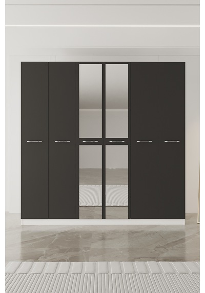 Aeka Ae-2191 Hisar Aynalı 6 Kapaklı Çok Bölmeli Askılı Ve Raflı Geniş Hacimli Gardırop 210x210 Cm Beyaz - Antrasit Aeka Ae-2191 Hisar Aynalı 6 Kapaklı Çok Bölmeli Askılı Ve Raflı Geniş Hacimli Gardırop 210x210 Cm Beyaz - Antrasit