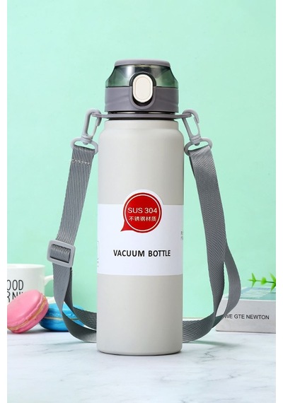 304 L Çelik Gri 800 Ml Askılı Ve Pipetli Matara Suluk Cin411gr-8 Gri