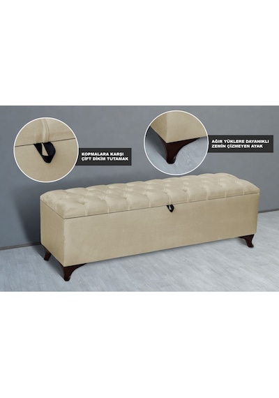 Vetra Chester Model Bej Sandıklı Puf  Kapitoneli Model 140cm Sandıklı Bank