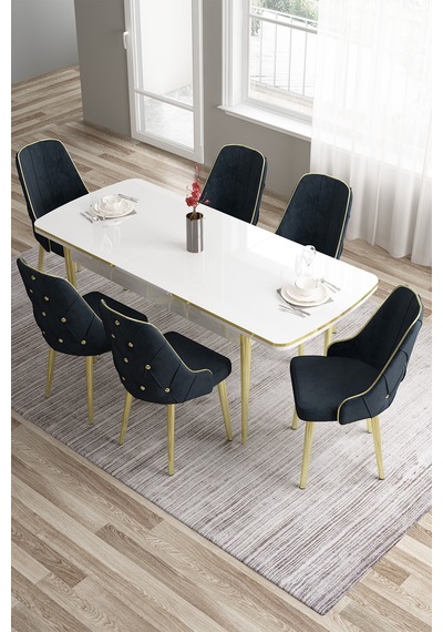 Canisa Tia Serisi 80x132 Açılabilir Mdf Mutfak Masası Takımı Beyaz Masa Gold Detay 6 Antrasit Sandalye Masa Beyaz Sandalye Antrasit Canisa Tia Serisi 80x132 Açılabilir Mdf Mutfak Masası Takımı Beyaz Masa Gold Detay 6 Antrasit Sandalye Masa Beyaz Sandalye Antrasit