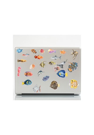 44 Adet Suluboya Balık Sticker Seti - Etiket Seti Scrapbook Bullet Journal Çok Renkli