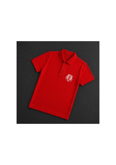 Dafri Börü Baskılı Polo Yaka %100 Pamuklu T-shirt Kırmızı