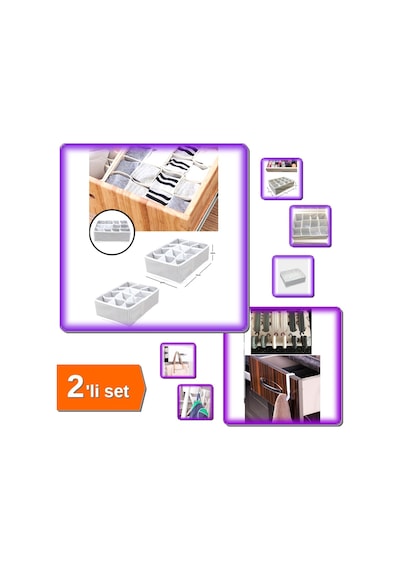 12 Bölmeli Pratik Çamaşır Çorap Çekmece Düzenleyici + 6 Adet Çekmece Havlupan Askı - 2li Set D2f5f8 Belirtilmemiş