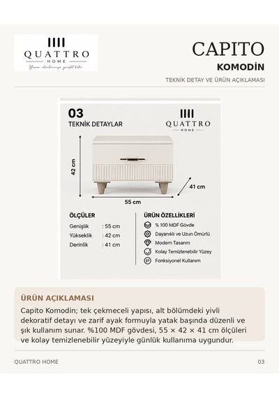 Capıto Komodin Çekmeceli Abanoz