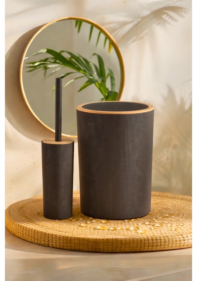 İndecor Houseware Liza 2'li Banyo Seti - Çöp Kovası Wc Fırçası Modern Tasarım - Beyaz Antrasit - Gri