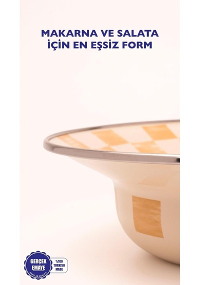 Beige Dama Desenli Emaye Çukur Makarna Ve Salata Tabağı 24cm Çok renkli