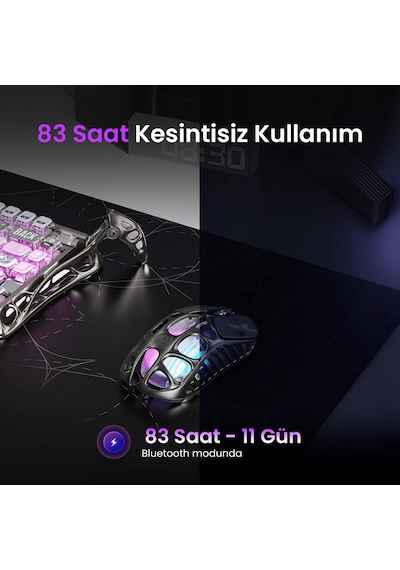 Gravastar Mercury K1 Pro+x Kablosuz Rgb Işıklı Mekanik Q Gaming Klavye Ve Optik Mouse Seti, Cyberfla Optik