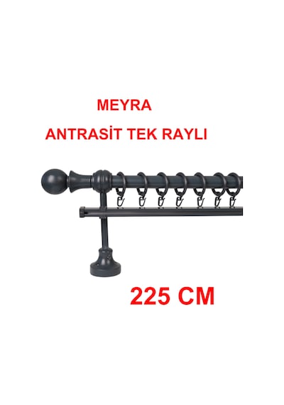 Meyra Demonte Başlıklı Ahşap Rustik Perde Askısı - Tek Raylı -antrasit 225 Cm Antrasit