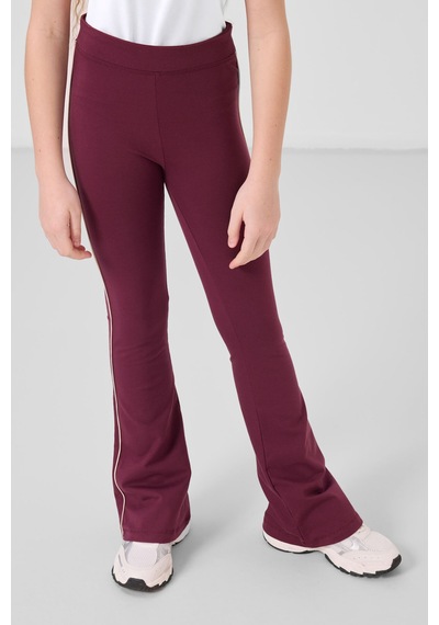 Tommylife Bej-bordo Pamuklu O Yaka Standart Fit Basic İspanyol Paça Kız Çocuk Tayt Takım - 75192 Bej