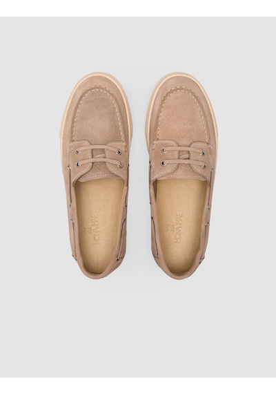 Monamae %100 Hakiki Deri Kremsüet Kadın Loafer Krem