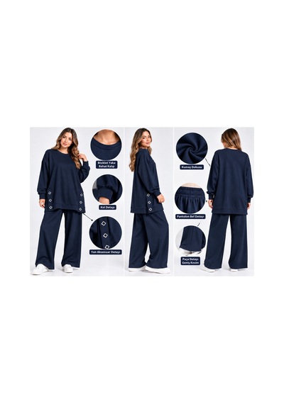 Bul-al Kadın Gümüş Aksesuar Detaylı Oversize İkili Takım Lacivert