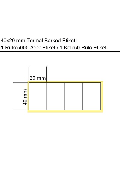 40x20 Mm Termal 4'lü Ürün Barkod Etiketi 5000'li Sarım 50 Rulo Etiket 50