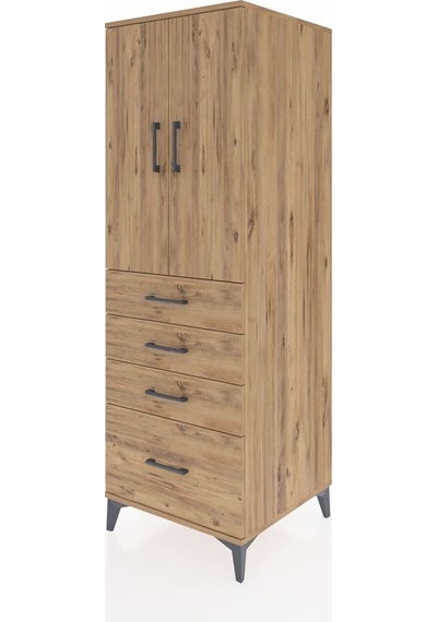 Kronos Dolap 2 Raflı 4 Çekmeceli 2 Kapaklı 60x59x182 Çam-çam Çam