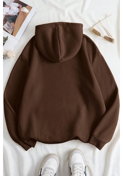 Unisex Panda Baskılı Oversize Sweatshirt Kahverengi