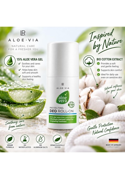 Aloe Vıa Alkolsüz Deo Roll-on, %15 Aloe Vera Jel Ve Organik Pamuk Ekstreli, Hassas Ciltler İçin, 50 Ml