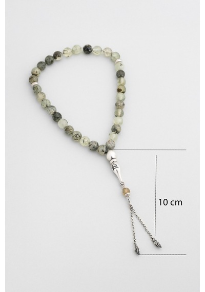 Doğal Prehnit Taşlı 23 Cm Gümüş Tesbih Beyaz