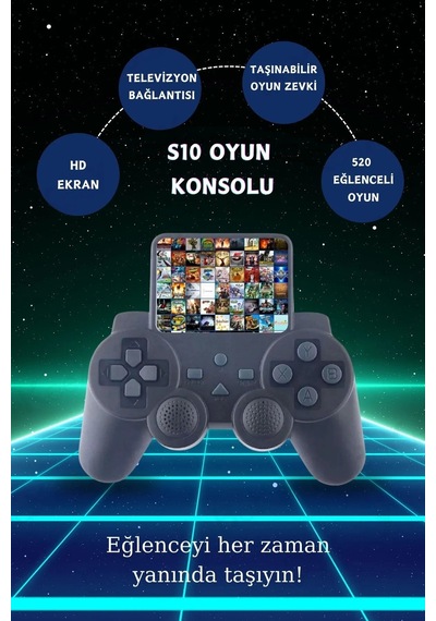S10 Mini Çift Kolu Taşınabilir 520 Oyunlu Kablosuz Oyun Konsolu Atari Media Player Medya Oynatıcı Siyah - 624146455