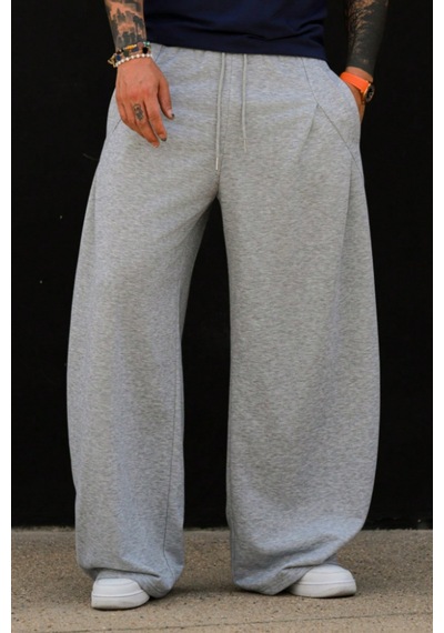 Tarz Cool Erkek Oversize Eşofman Altı Bağcıklı Rahat Kalıp Günlük Basic Jogger Pantolon Gri
