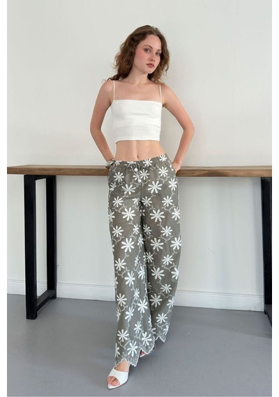 Verymoda D 2913 Nakışlı Pantolon D2913 Haki