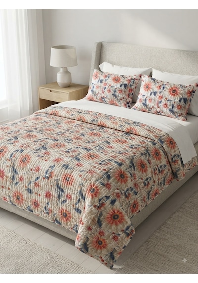 Fugo 5d Baskılı Çift Kişilik Yatak Örtüsü Seti Çiçekli Desen 185x205 Cm + 2 Adet 55x75 Cm Yastık Kılıfı Çok Renkli