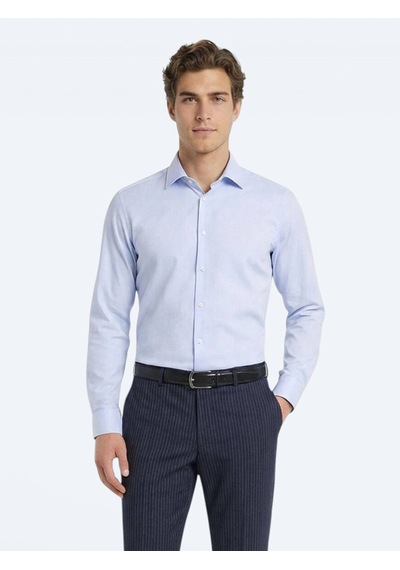 Kip Mavi Slim Fit Uzun Dokuma Klasik %100 Pamuk Gömlek
