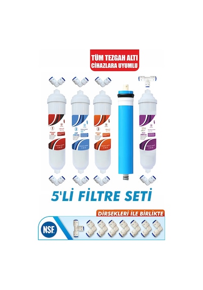 Kapalı Kasa Su Arıtma Cihazları Uyumlu Standart Membranlı 5'li Filtre Seti