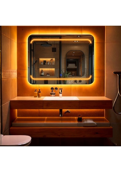 Recta Amber Led'li Kumlamalı Lavabo & Banyo Aynası Dokunmatik Sensörlü 65 X 90 Cm Turuncu