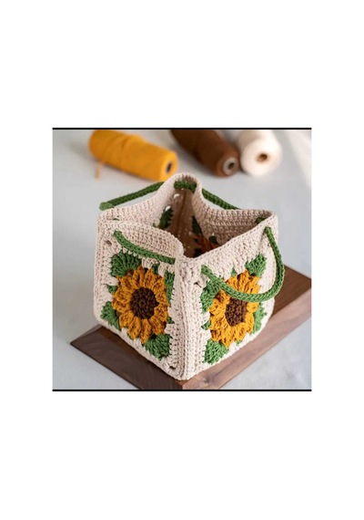 Melonndesign Kurbağa Motifli Model Handmade Örgü % 100 Cotton Kadın El Çantası Bej