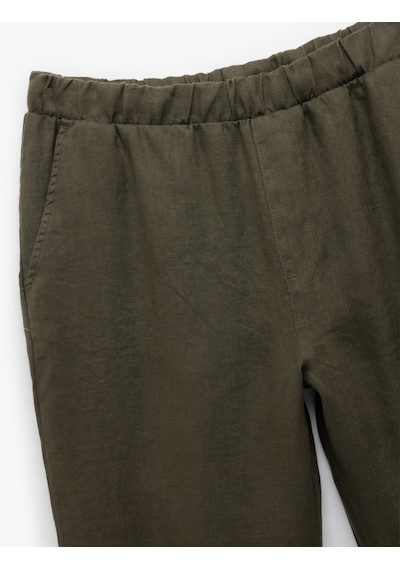 Koton Beli Lastikli Cep Detaylı Regular Fit Keten Yazlık Pantolon Antrasit 5sam40161hw Antrasit