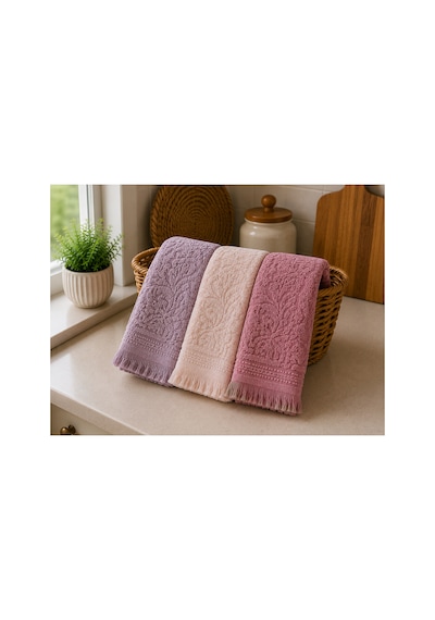 3'lü Jakarlı Püsküllü Mutfak Havlusu Seti 30x50 Cm %100 Pamuk - Softrosette Çok Renkli