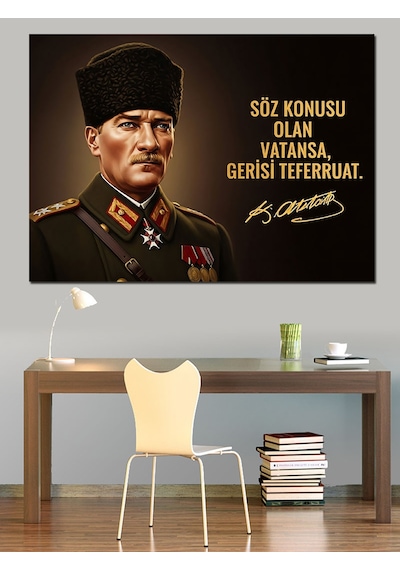 Atatürk Portresi Ve Sözü Dekoratif Kanvas - Mdf Ahşap Tablo