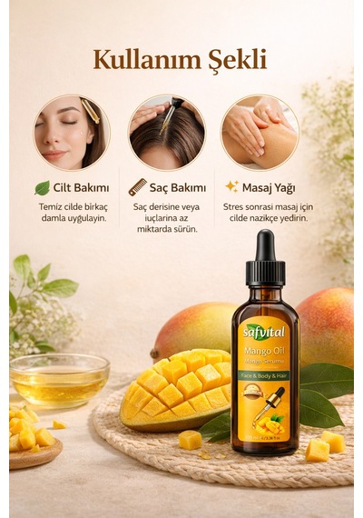 Safvital Mango Yağı 100 Ml Soğuk Pres Nemlendirici Cilt Saç Bakım Serumu Parlaklık Ve Yumuşaklık
