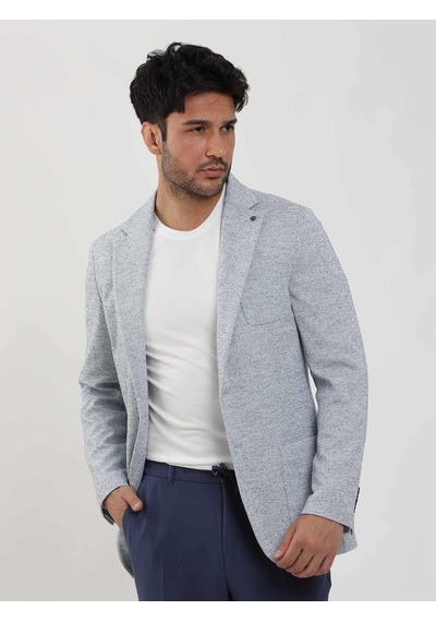Dufy İndigo Erkek Slim Fit Armürlü Mono Yaka Ceket - 104434-ındigo İndigo