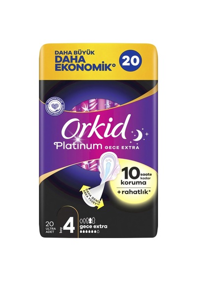 Orkid Platınum Hijyenik Ped Dörtlü Gece Ekstra 20li 8'li Avantaj Paketi - 8 Adet Tarı