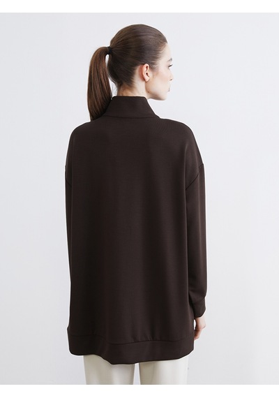 Lcw Modest Kahverengi Soft Touch Oversize Kadın Sweatshirt Tunik