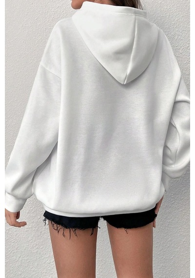 Uyguntarz Unisex Oversize Fine Baskılı Sweatshirt beyaz