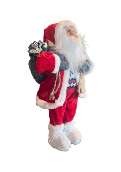Yılbaşı Süsü Noel Baba Biblo Figür Büyük Boy 45cm -kayakları, Hediye Çuvalı Ve Aksesuarları İle 45