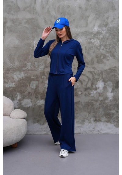 Elaxi Modal Kumaş Slim Fit Kapüşonlu İkili Takım Lacivert