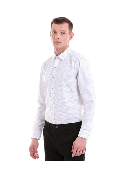 Hatemoğlu Gri Slim Fit Baskılı Pamuklu Slim Yaka Uzun Kollu Klasik Gömlek Gri