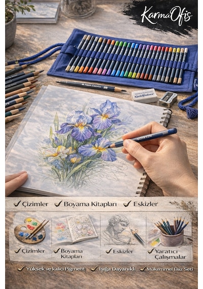 Faber-castell Goldfaber 30 Parça Kalem Rulosu Seti Renkli Kalem Çizim Boyama Eskiz Seti