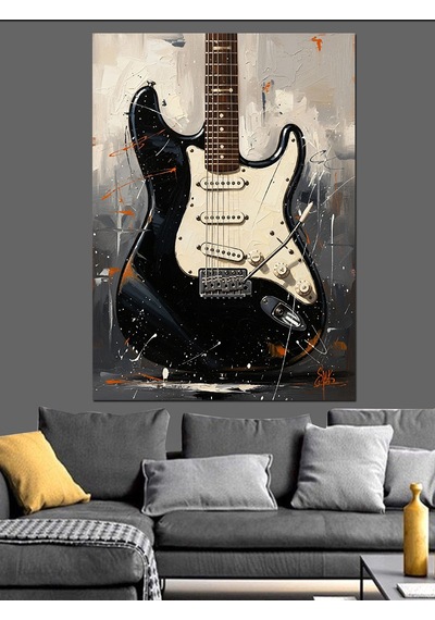 Ahşap Tablo Duvara Yaslı Elektro Gitar Yiyecek Ve İçecek Tabloları