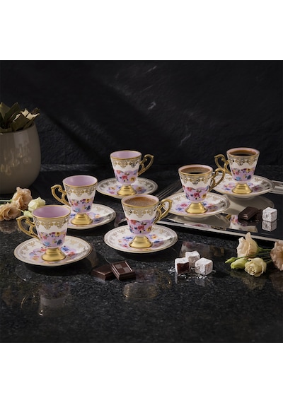 Aryıldız Constella 12 Parça 6 Kişilik Kahve Fincan Takımı Pembe 90 Ml Çok Renkli