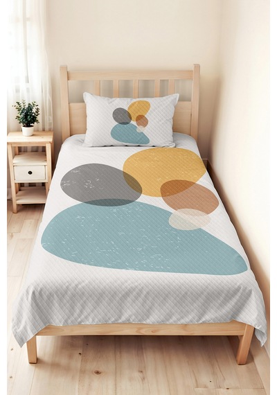 Geometrik Mavi Modern Genç Odası Tek Kişilik Pike Takımı-hardal Gri 160x220 Cm Kapitone Yatak Örtüsü Bordo