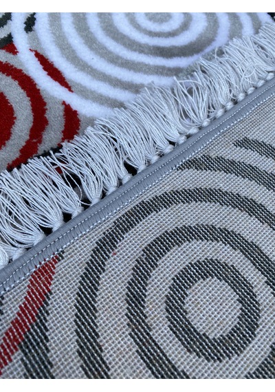 Saray Halı Irmak 150x135 Dv 111 Gri Kırmızı Kesme Saçaklı Halı